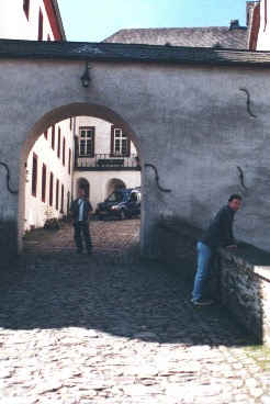 Looking into the castle courtyard