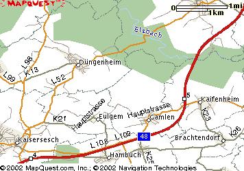 Map showing the village of Duengenheim in relation to Autobahn 48